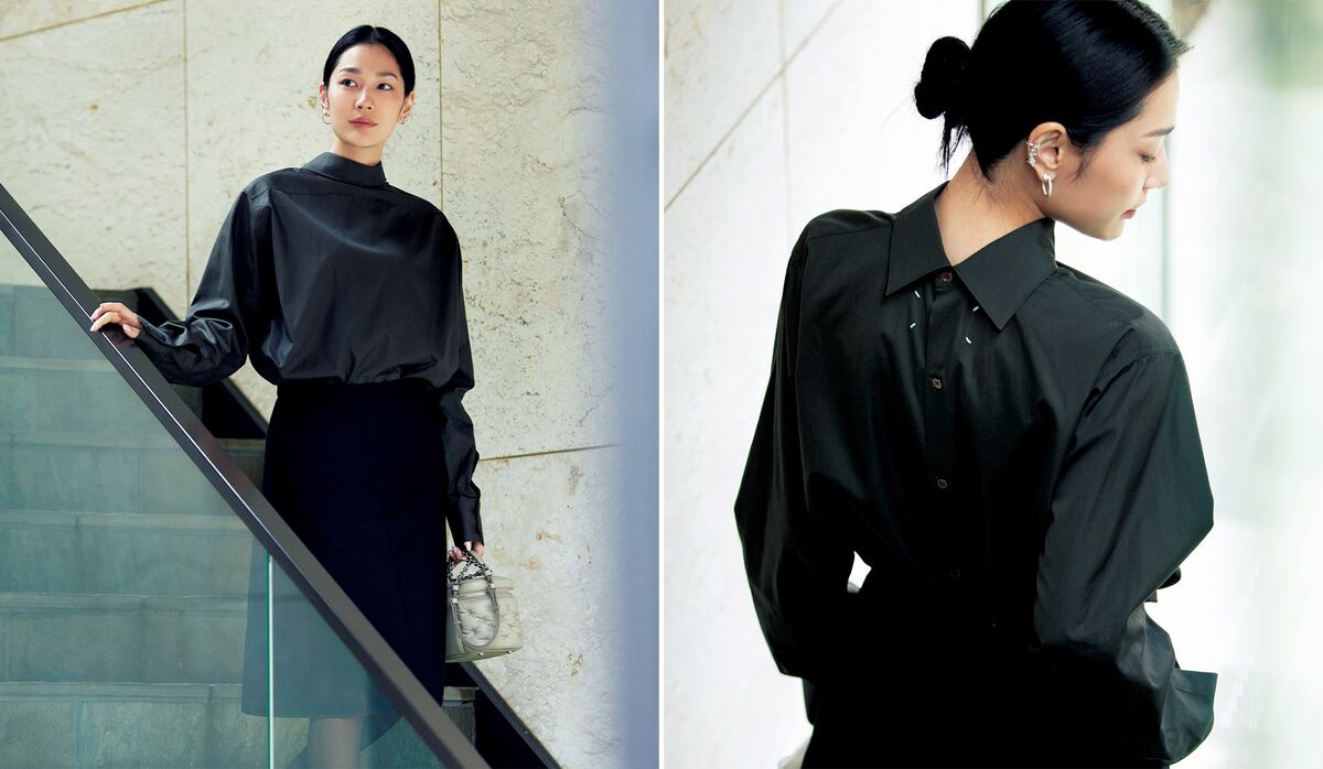 メゾンマルジェラ　ブラックシャツドレス 思わず目を奪われる「メゾン マルジェラ」のドレス｜ハイネック