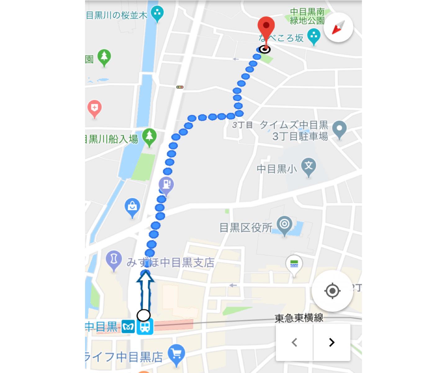 中目黒駅からwaltzへの道程(Google MAP)