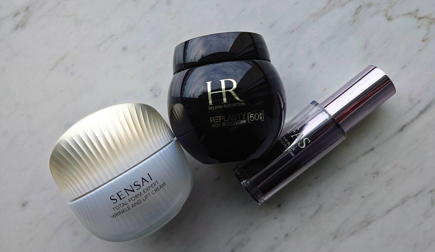 ヘレナ ルビンスタインの黒いクリーム,FASのアイクリーム,SENSAIの白いクリーム