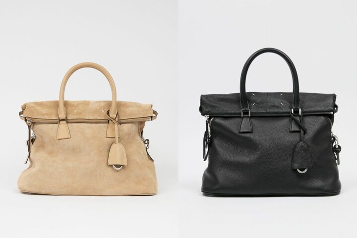 （左より）バッグ「5AC」ソフト ミディアム￥429,000【サイズ：縦28×横35×マチ17cm、素材：カーフレザー、色：キャメル】・バッグ「5AC」ソフト ミディアム￥462,000【サイズ：縦28×横35×マチ17cm、素材：カーフレザー、色：ブラック】