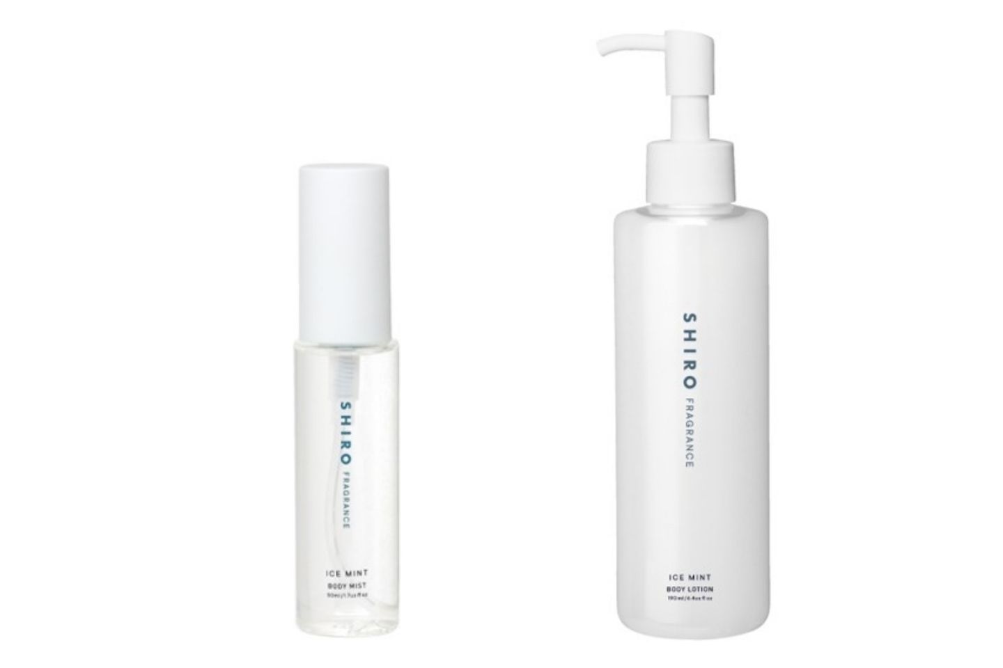 左からシロ アイスミント ボディミスト 50mL ¥1,800(7月上旬数量限定発売)、アイスミント ボディローション190mL ¥2,300(数量限定発売)