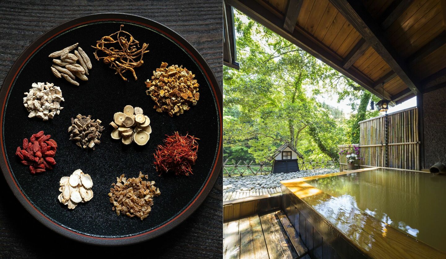 「はづ木」の漢方薬膳と露天風呂のイメージ