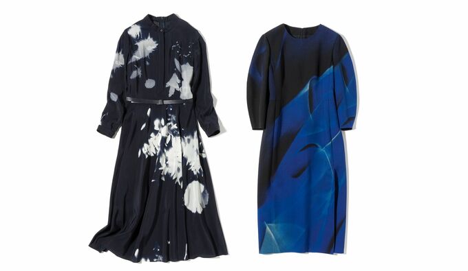 専用　アクリス　AKRIS シルクワンピース 美品 アクリス シルク 絹 100% ドレスワンピース L ネイビー