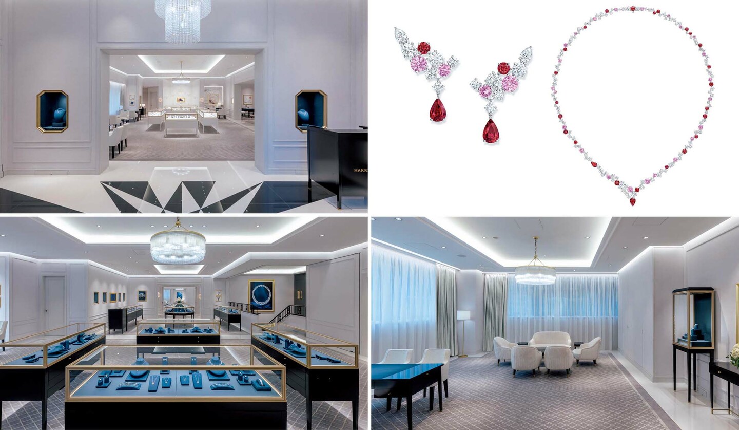 「ハリー・ウィンストン銀座店」の店内と『スパークリングクラスター』コレクション