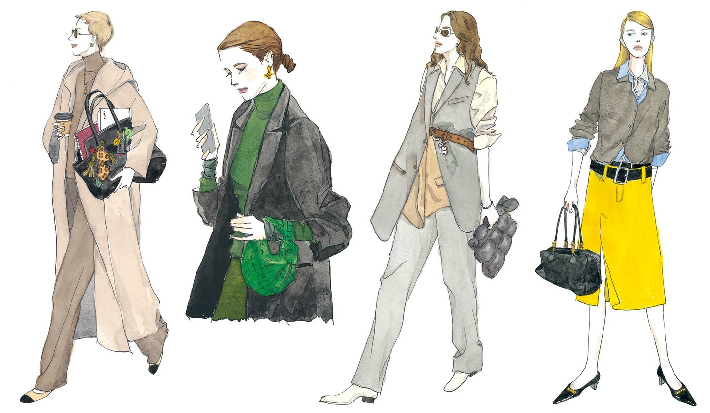 齊藤木綿子さんによる最新のN.Y.スタイルでセンス溢れる佇まいを見せる女性のイラスト