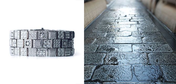 濡れて輝く雨上がりの石畳が「京小路」のデザインに生きる。ブレスレット¥34,000,000(参考価格/税込)