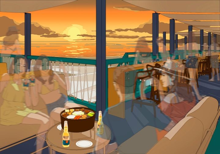 オーシャンビューを眺めながら、敷地内で食事や会話がゆっくりと楽しめるのもいい感じです。