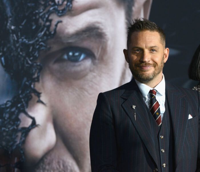 2018年10月1日、ウェストウッドで行われたワールドプレミアに出席した主演のトム・ハーディ。