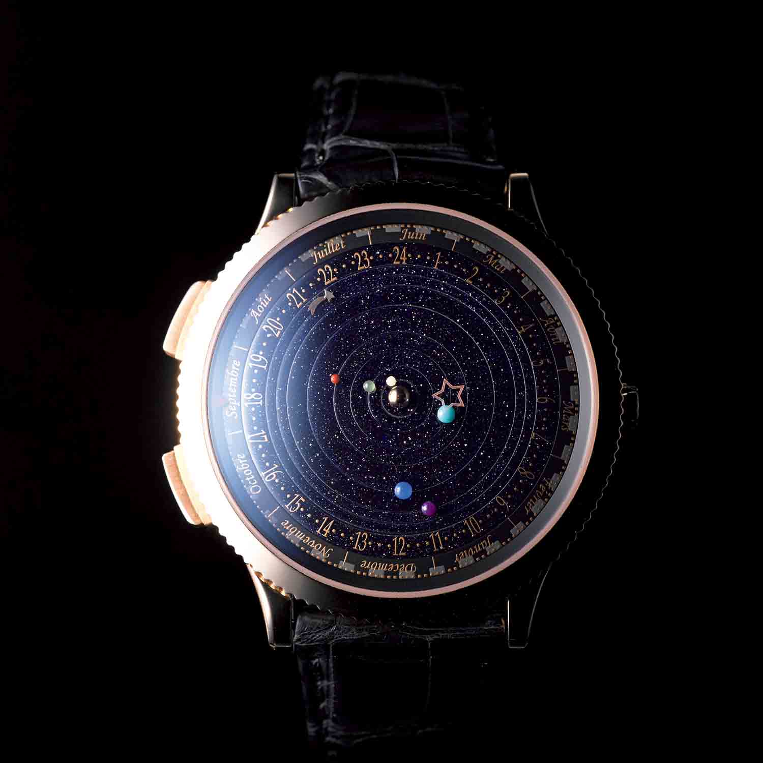 『ミッドナイトプラネタリウム』●自動巻き ●ローズゴールドケース×アリゲーターストラップ ●ケース径/44mm ¥21,960,000(ヴァンクリーフ&アーペルルデスク)税抜