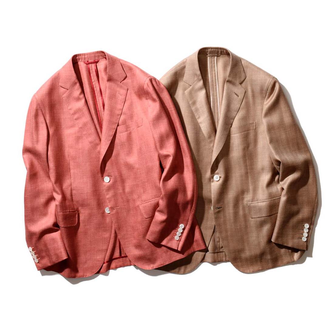 左からジャケット¥700,000・¥660,000(ブリオーニ クライアントサービス)