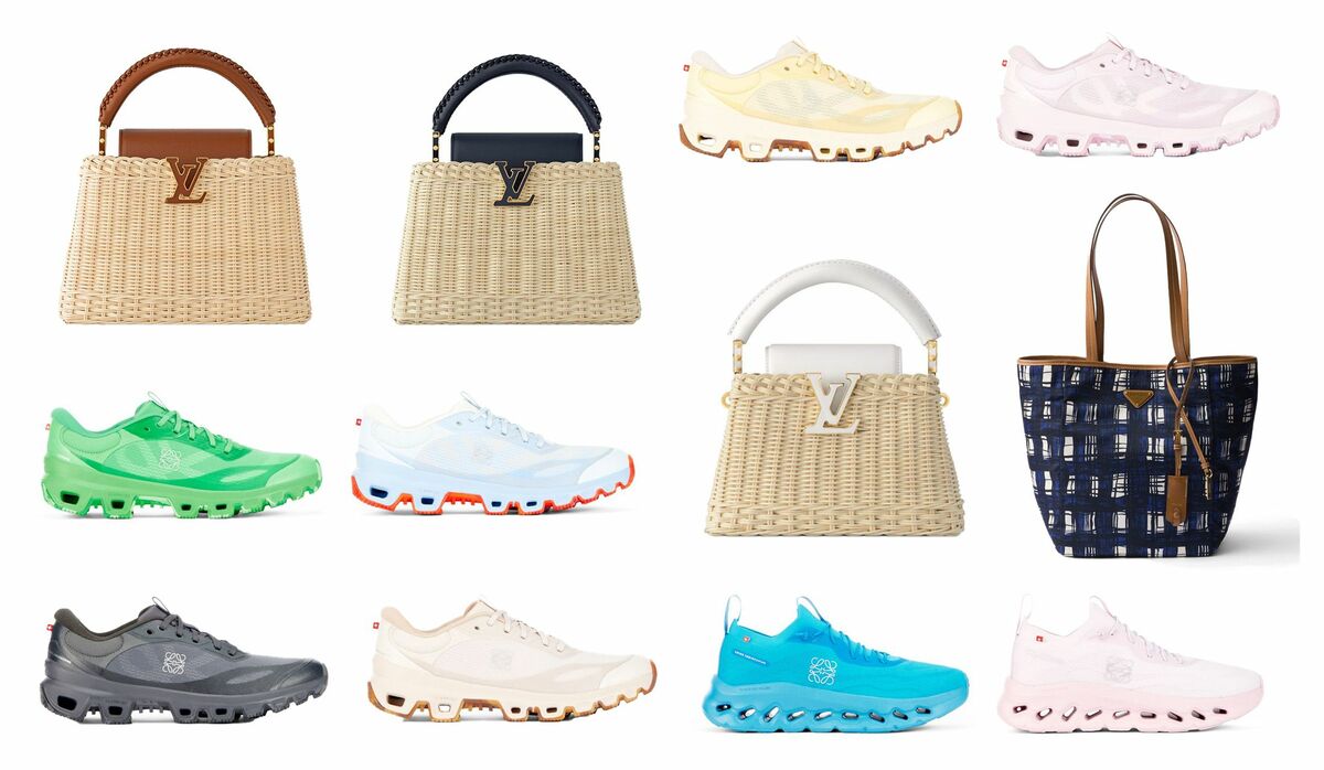 PRADAデカロゴスニーカー 箱付プラダスポーツローファーロエベルイヴィトン プラダのトート、ロエベ×Onのスニーカー、ルイ・ヴィトンのバッグに