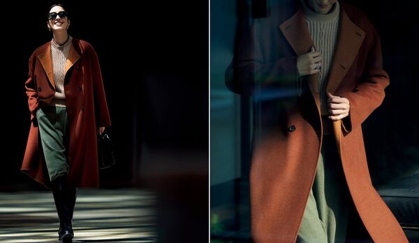 遠目にもハッと目を引く「ロロ・ピアーナ」のロングコート|所作と共にシルエットが優雅に揺れて