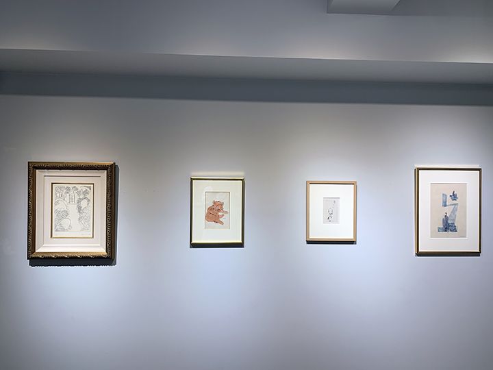 今回の常設展では淡い色彩の作品を集めて。左から、アンリ・マティス、アンディ・ウォーホル、ヴォルス、南桂子