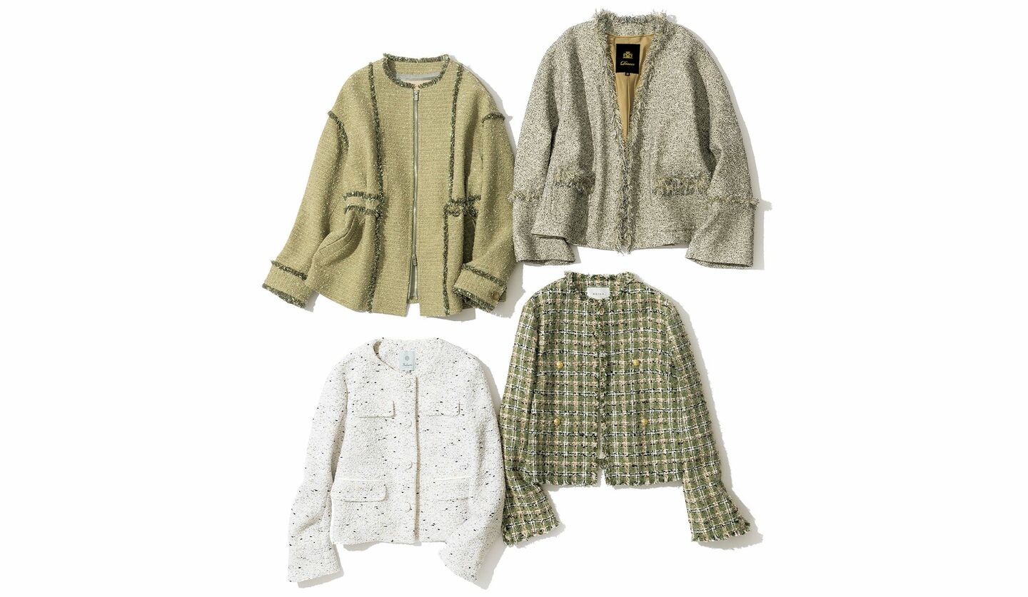 ツイードのノーカラージャケット4点