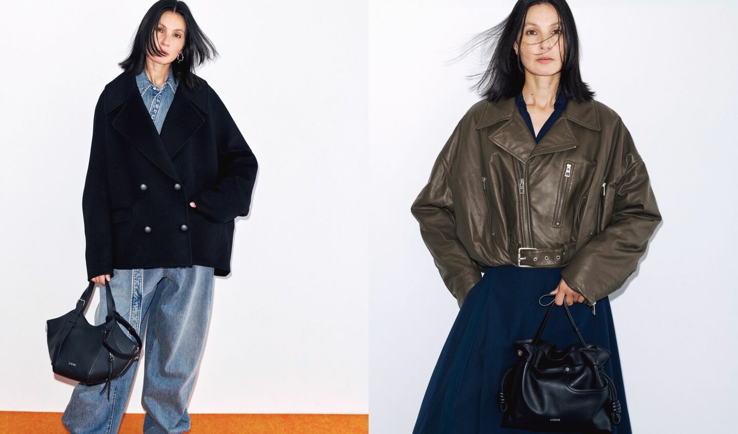 ロエベの新作アウターを着用したもでる田沢美亜