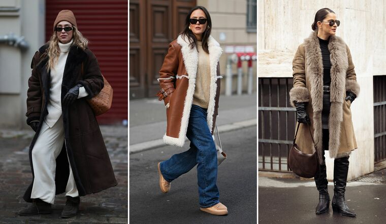 ムートンアウターを着用しているソニア・ライソン、ローラ・ノルテマイヤー、ジリ・ビーガン