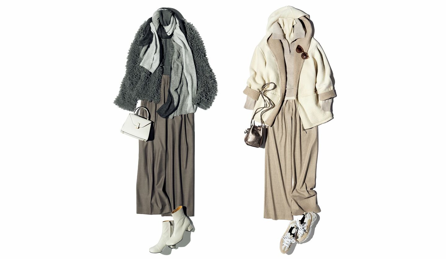 淡色重ねとグレーグラデーションの２つの置きコーデ