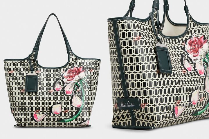 「グラン ヴィヴィエ ショッピングバッグ」￥344,300【サイズ：縦28×横48×マチ12cm、素材：キャンバス・カーフレザー、カラー：ローズ】