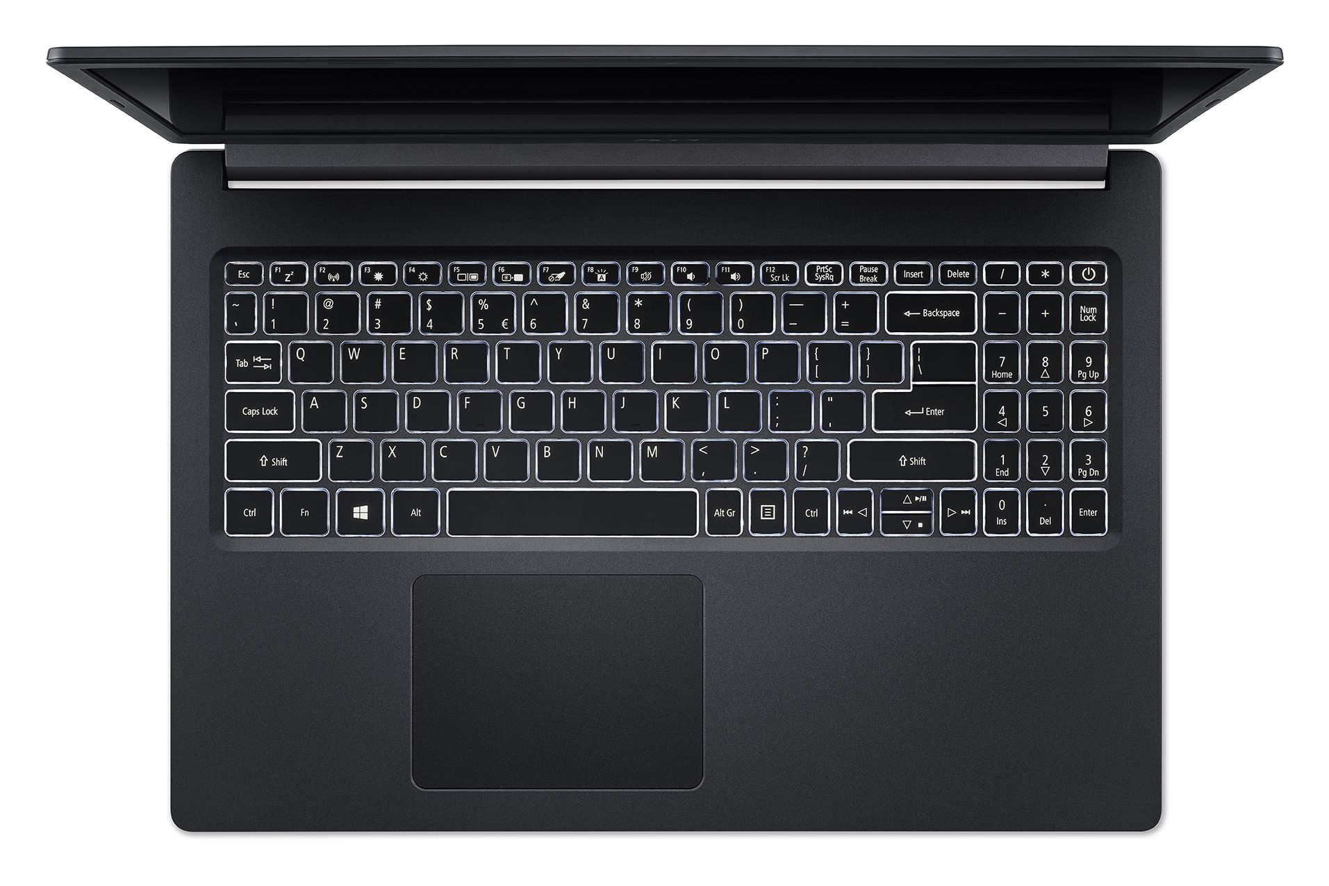 ヘビーユーザーにも評価の高いAcer FineTip キーボード (104キー/日本語)。テンキーや、マルチジェスチャー・タッチパッドを搭載する。