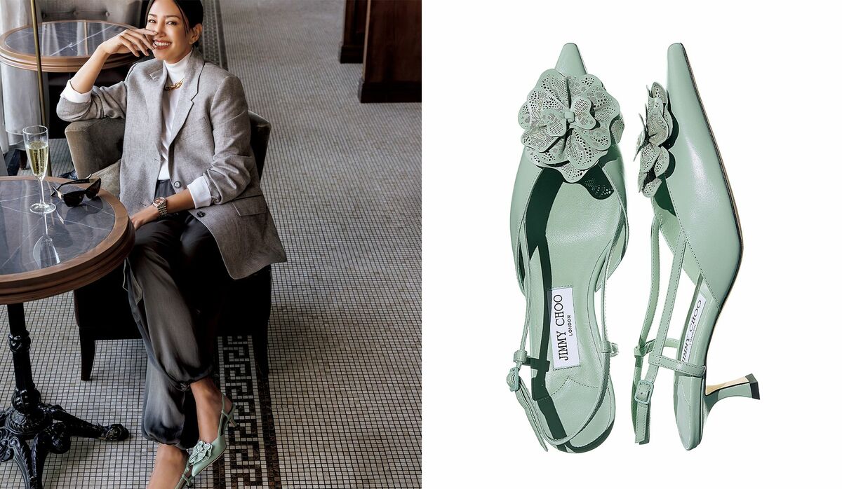 春らしい「JIMMY CHOO」のペールグリーンパンプス｜心浮き立つ
