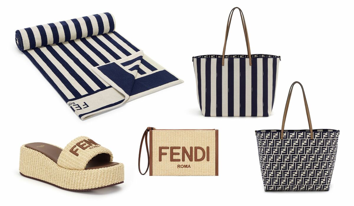 FENDI ♪ ロール ラージ ぺカン ストライプ FFモチーフ トート リゾートに連れて行きたい「フェンディ」の夏アイテム|涼しげな