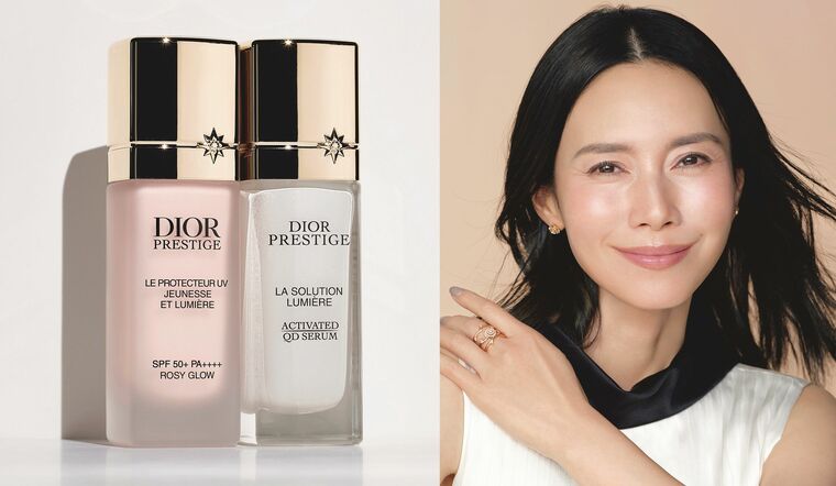 俳優・中谷美紀さんと「ディオール」の『プレステージ ホワイト』美容液＆UV下地の新色・ロージーグロウの画像