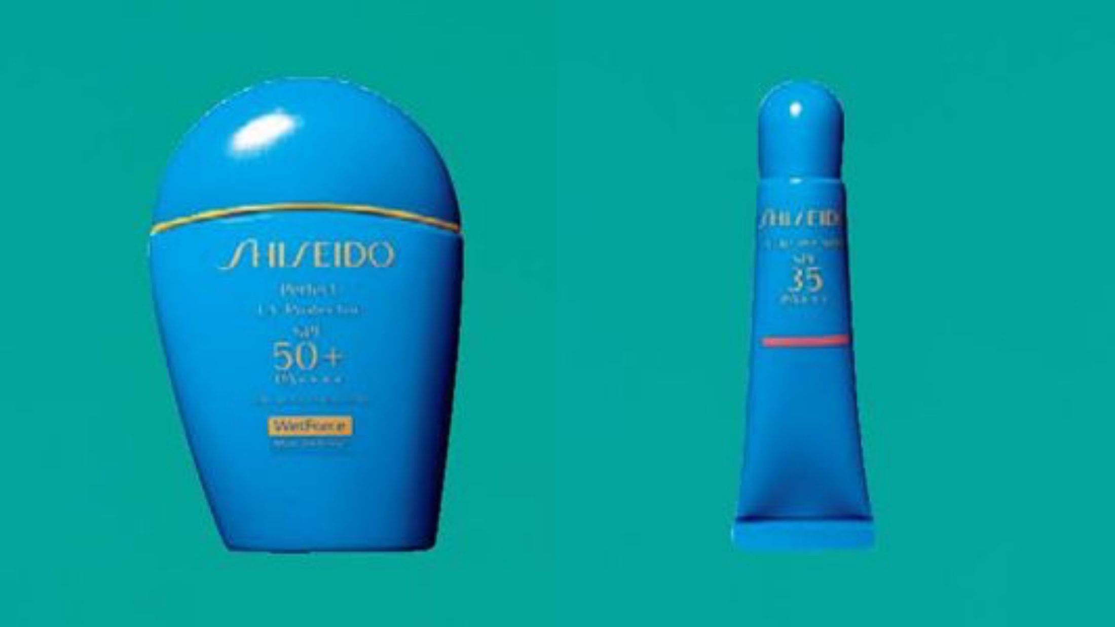 資生堂インターナショナル SHISEIDO 左/パーフェクト UV プロテクター SPF50+・PA++++ 50ml ¥4,500、右/UV リップカラースプラッシュ SPF35・PA+++ 全4色 ¥2,500