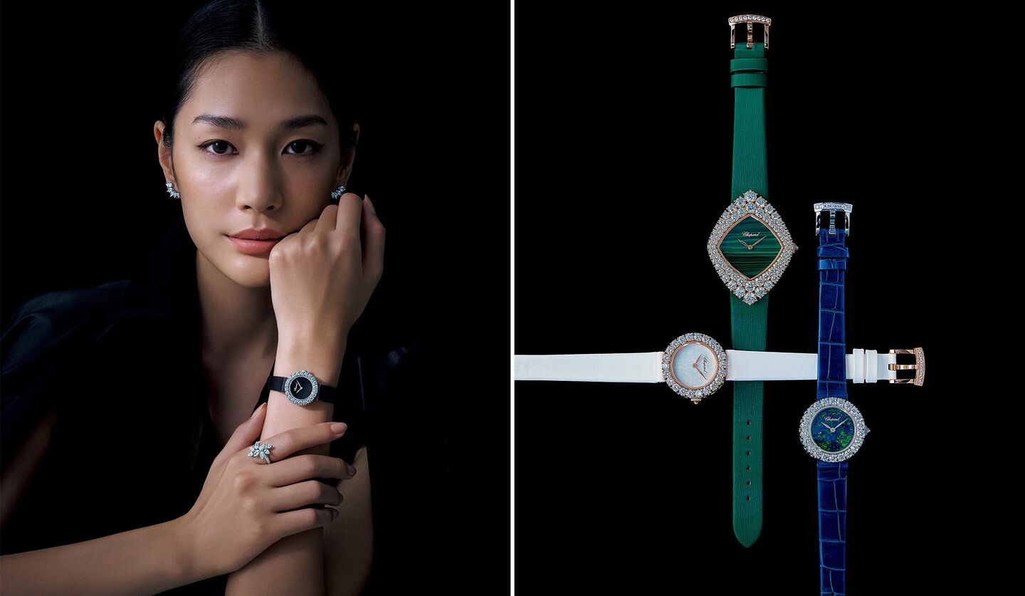 『ルール・ドゥ・ディアマン』ウォッチを着用したモデルとウォッチ3種