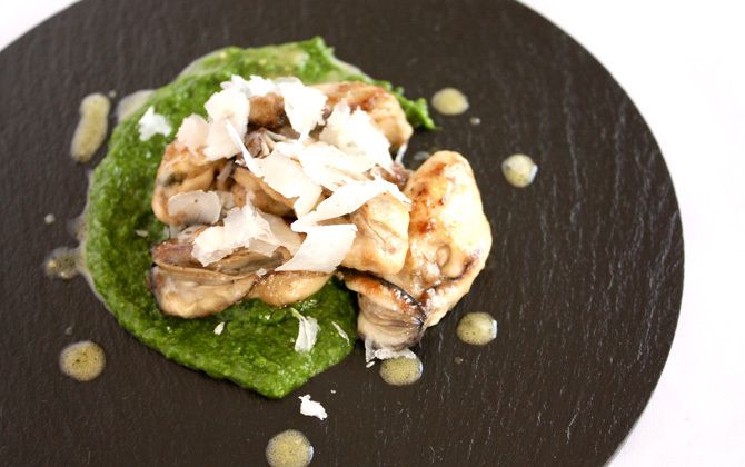 牡蠣のソテー 春菊とすだちのソースレシピ