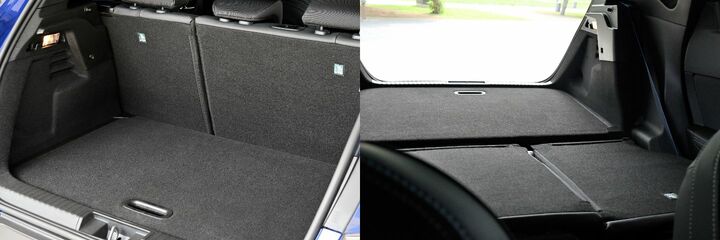 左/たっぷり積める荷室はSUVならでは。右/後席の背もたれをすべてたたむと、ご覧のように広い空間に!