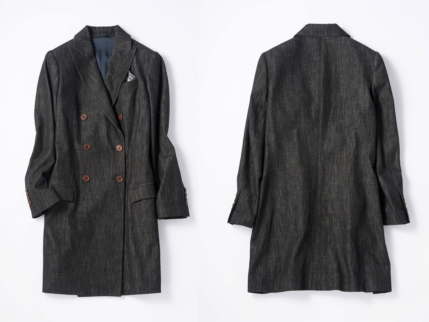 ポケットチーフ付きロングジャケット¥448,000(ブルネロ クチネリ)