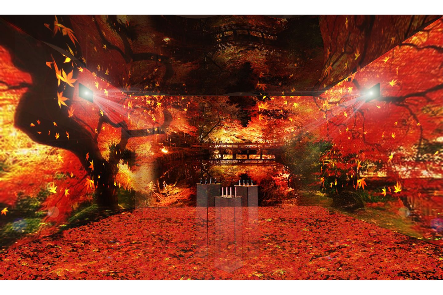 会場2階には、デジタル KOYO アートルームがあり、刻々と変化する紅葉を体感できる。