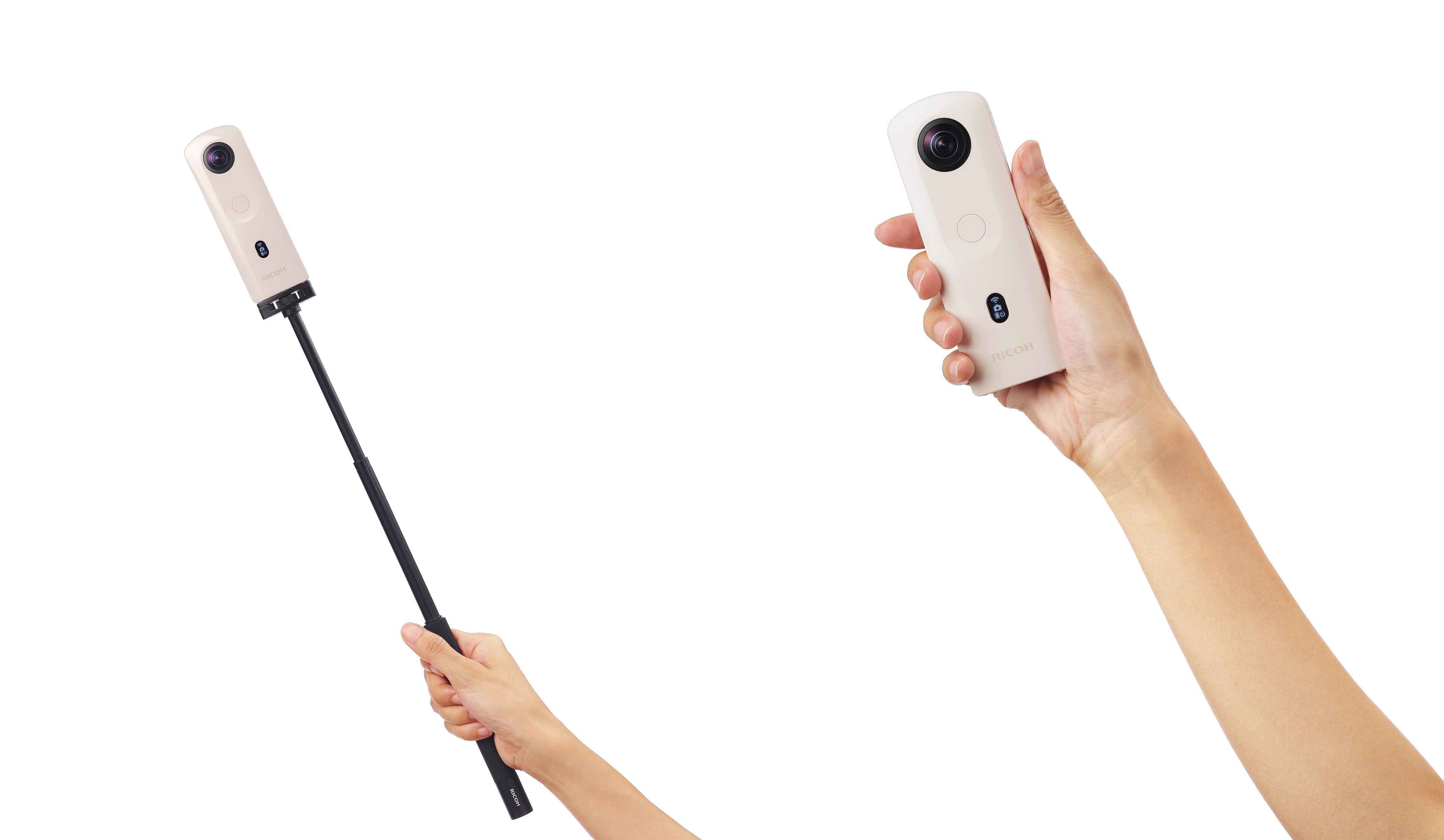 「RICOH THETA」シリーズ専用の自撮り棒「RICOH THETA Stick TM-2」(ロングタイプ)と「RICOH THETA Stick TM-3」(ショートタイプ)