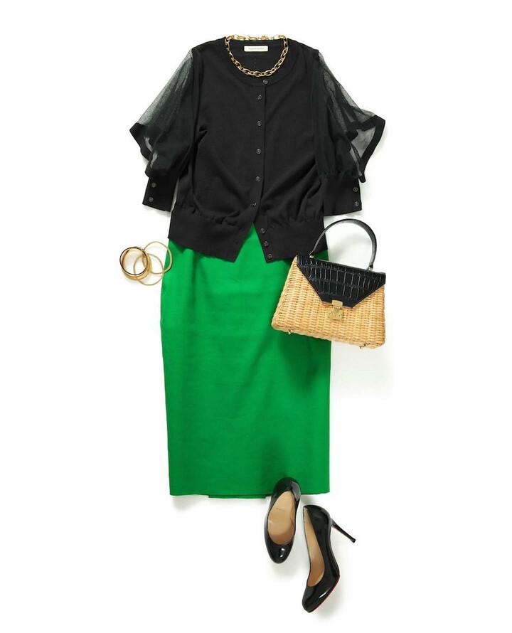 スタイリストの望月律子さんによるグリーンをテーマにしたコーディネート