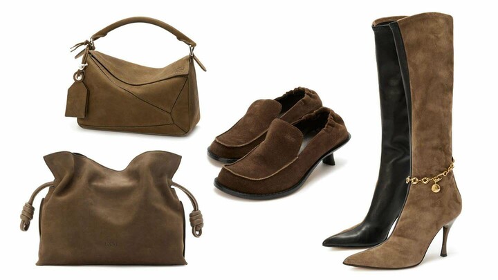 ロエベのヌバック仕上げのバッグと靴