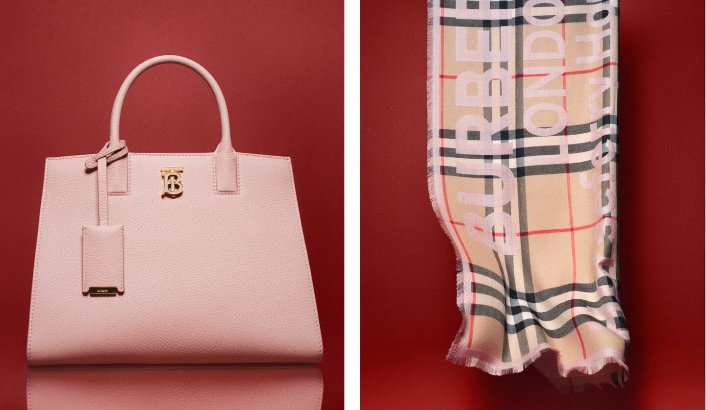 バーバリーのバレンタインキャンペーン「B:MINE」のバッグとスカーフ