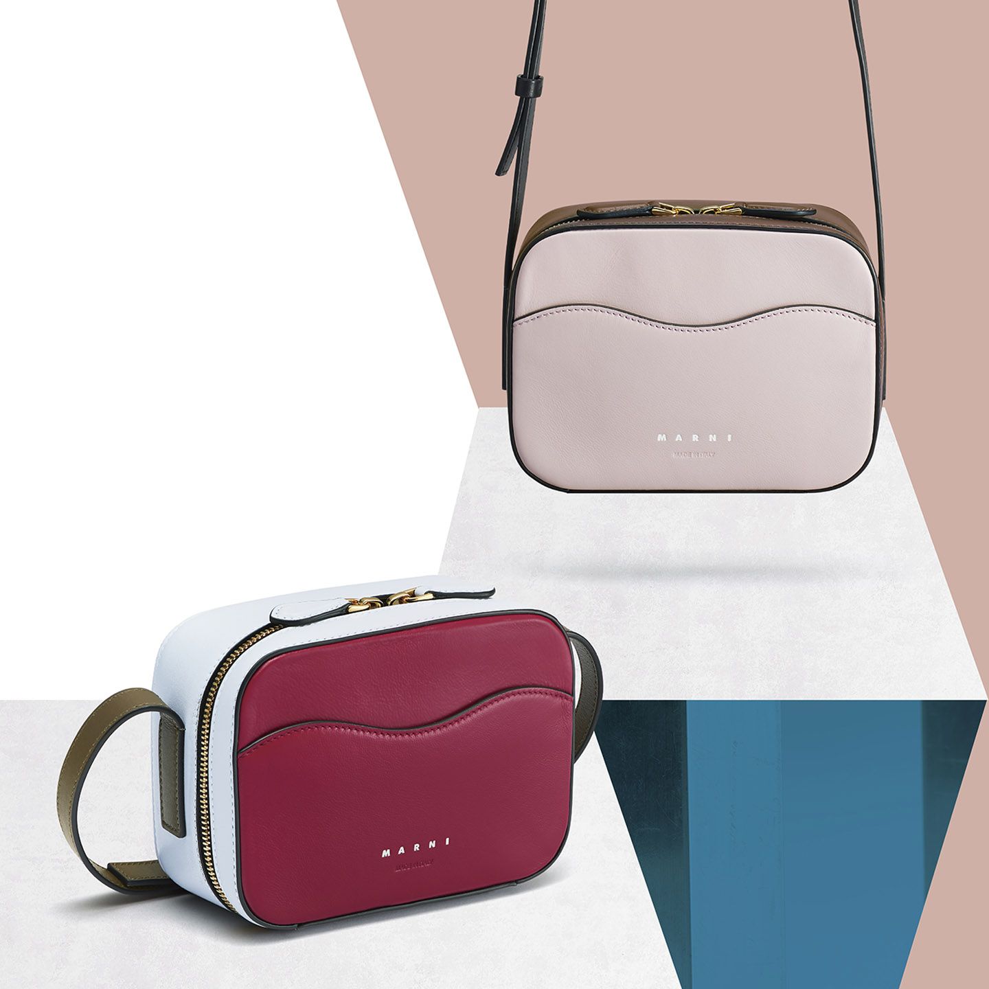 ショルダーバッグ「SHELL BAG(シェルバッグ)」 各¥150,120【縦13.5×横18×マチ7.5cm、カラー:ブラックチェリー+アイスブルー・パウダーピンク+ダスティ】