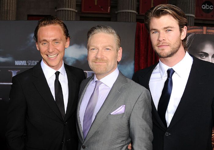 2011年5月 ロサンゼルス プレミア。左から、トム・ヒドルストン、ケネス・ブラナー、クリス・ヘムワーズ。