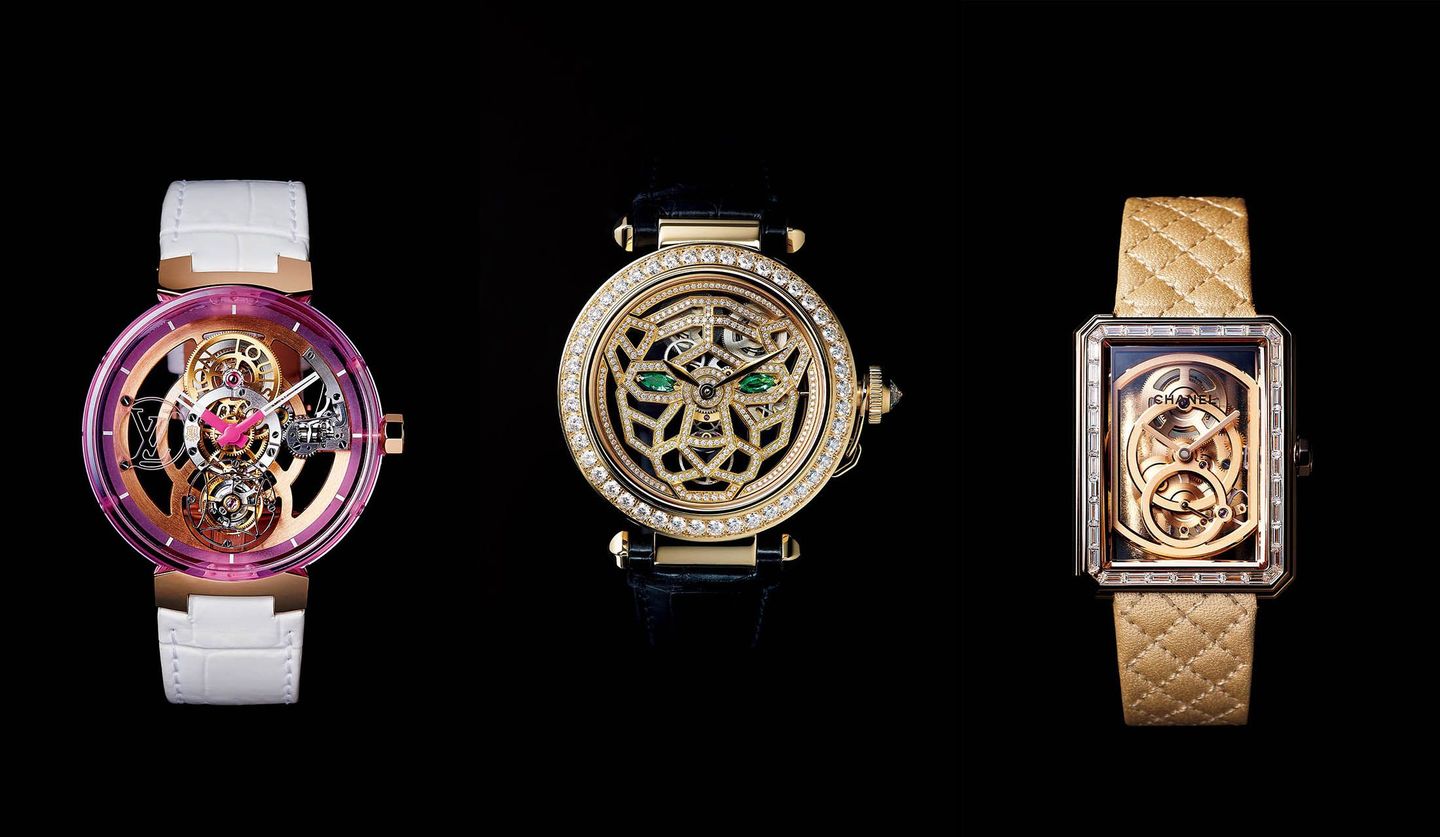 時計『タンブール ムーン フライング トゥールビヨン ポワンソン・ド・ジュネーヴ ピンクサファイアクリスタル』、時計『パシャ ドゥ カルティエ 』、時計『ボーイフレンド スケルトン』