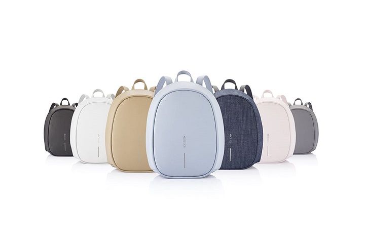 「エル ファッション 盗難防止バックパック（Elle Fashion Anti-Theft backpack）」左から／ブラック・ホワイト・モカ・ライトグレー・デニムブルー・ピンク・ダークグレー各￥9,000［縦29.5×横22.5×マチ12cm］