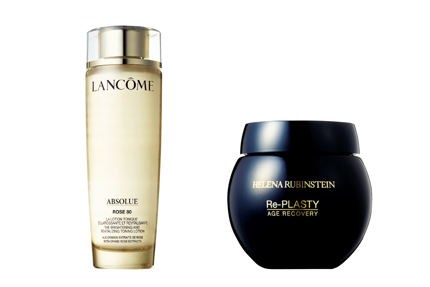 左から/ランコム アプソリュ エッセンス ローション 150ml ¥11,000、ヘレナ ルビンスタイン リプラスティ R.C.クリーム 49.75g ¥35,000