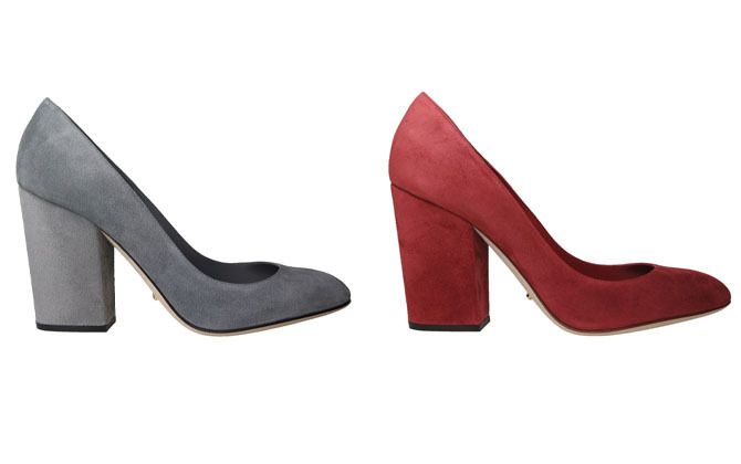 セルジオロッシ「マダム チャンキー」カーフスエード＆パテントパンプス［全7色］￥68,000（税抜）