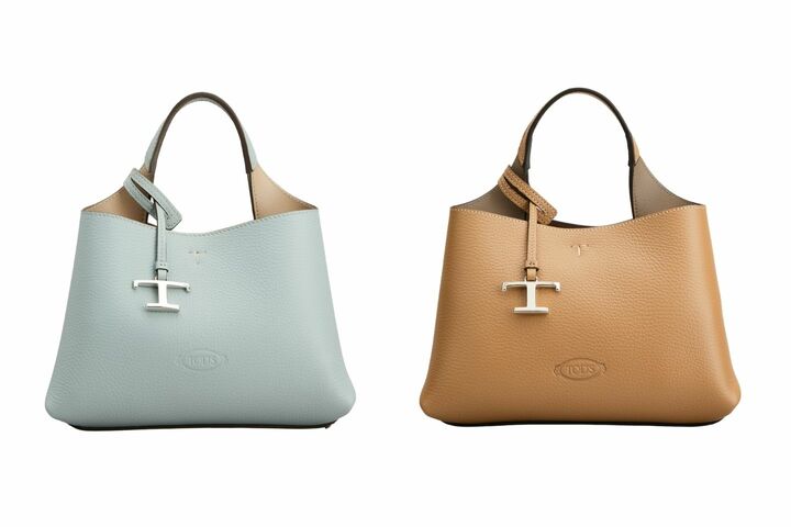 バッグ「トッズ レザー バッグ ワンハンドル マイクロ」¥193,600【サイズ：縦17×横25×マチ14.5cm、素材：カーフレザー、色：（左）シルバーブルー×ナチュラル、（右）カプチーノ×クレイグレー】