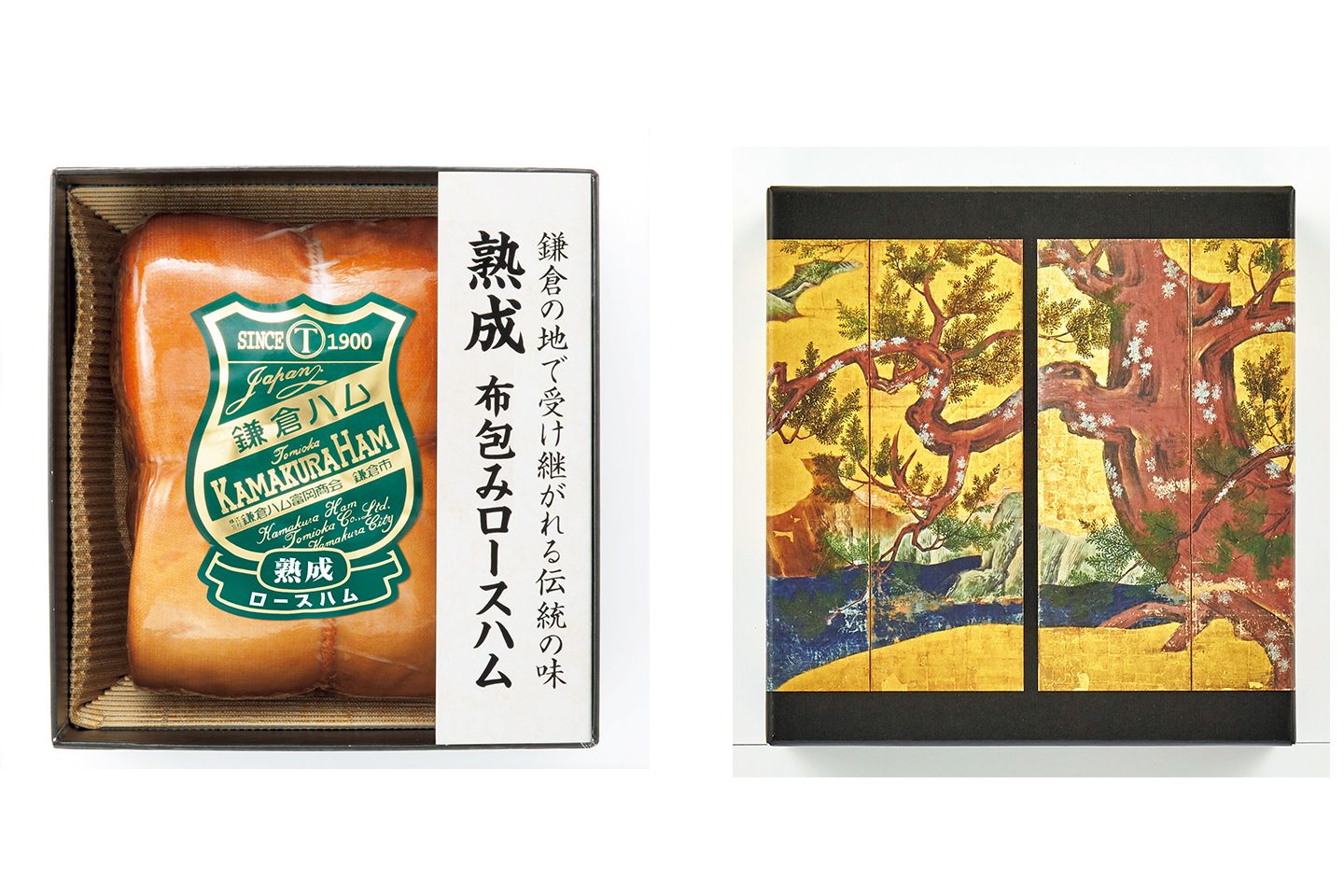 東京国立博物館 限定ギフト 鎌倉ハム富岡商会 檜図屏風(ひのきずびょうぶ) 熟成布包みロースハム(国産豚肉使用)¥5,400(税込)