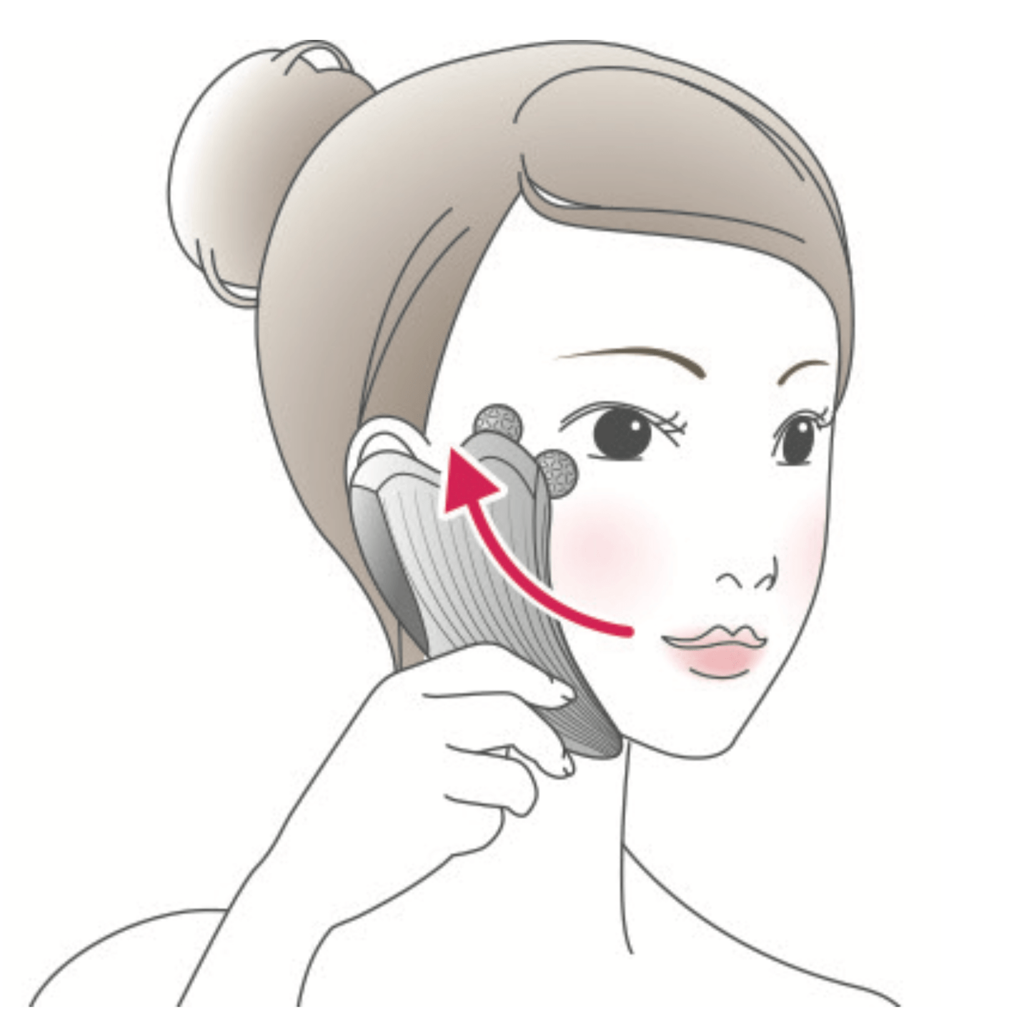 クレセントラインで口角から耳前までしっかりとすくい上げます。