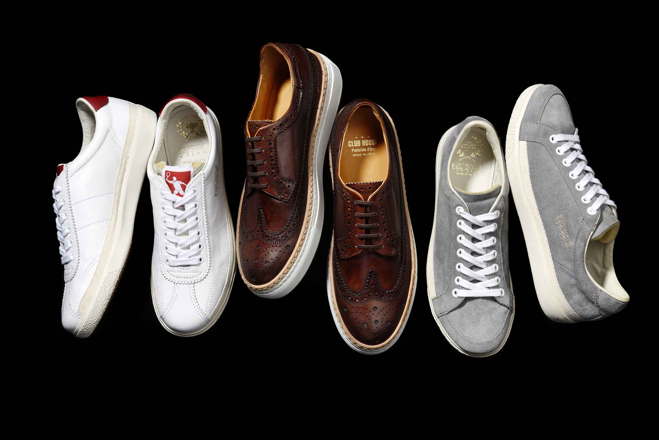 左からCLASSICO PG72 ¥34,000・CLUBHOUSE WEL2 ¥38,000・CLASSICO PG70 ¥30,000(カメイ・プロアクト〈パントフォラドーロ〉)