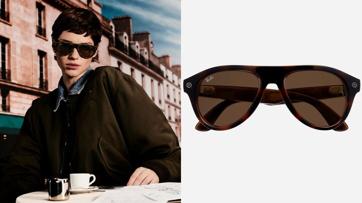 「Ray-Ban Meta（Gen 3）」の「アビエーター」を着用した女性と商品カット
