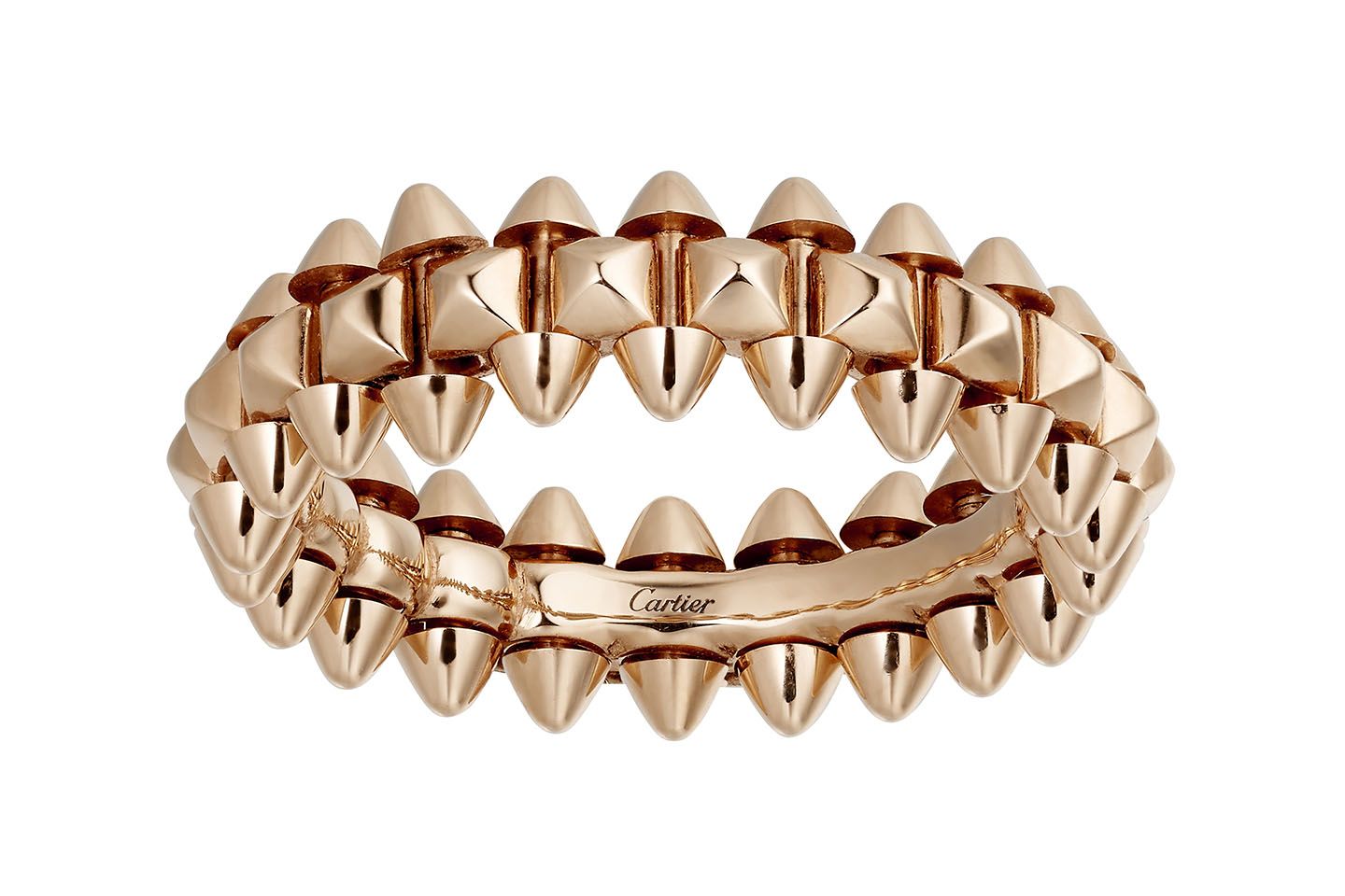 スタッズをつないだようなクールなデザインのピンクゴールドのリング。¥230,000(税抜)©️ Cartier