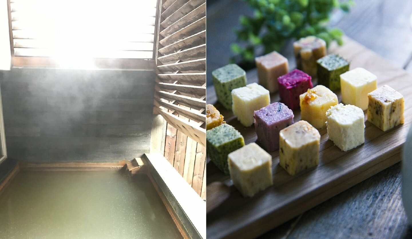 「豊富温泉 川島旅館」の露天風呂とフレーバーバターのイメージ