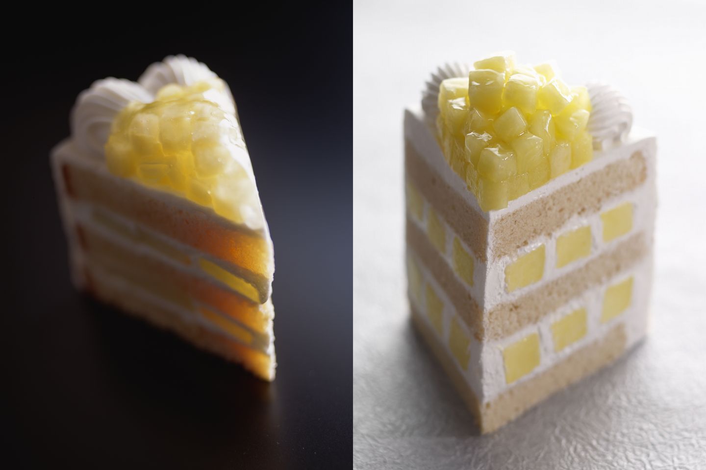 エクストラスーパーメロンショートケーキ(右)と、スーパーメロンショートケーキ(左)